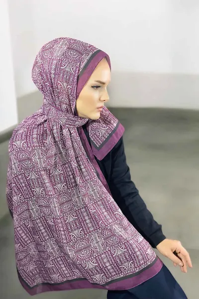 Mürdüm 180X70 cm Dijital Baskı Retro Desenli Pamuk Şal 335049