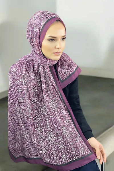 Mürdüm 180X70 cm Dijital Baskı Retro Desenli Pamuk Şal 335049