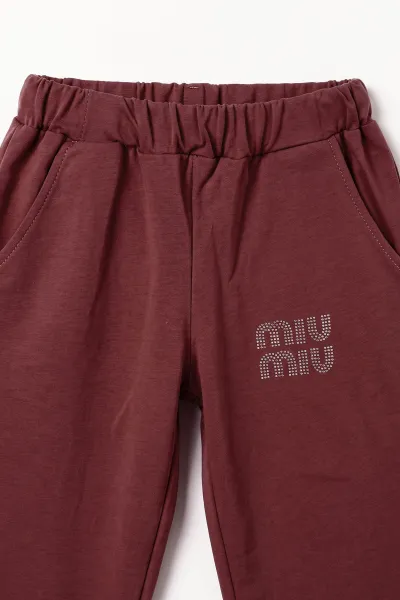 Mürdüm (2-10 Yaş) Miu Miu Taş Baskılı Kapüşonlu Hırkalı Kız Çocuk 2'li Takım 478509