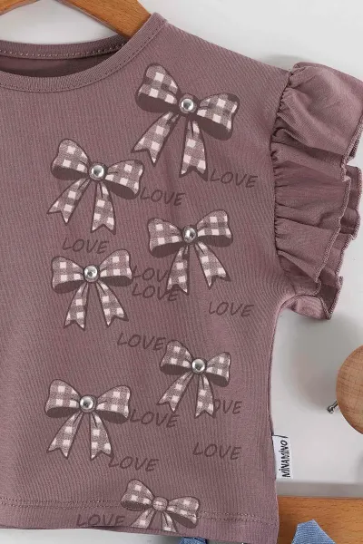 Mürdüm (2-5 Yaş)Fiyonk Baskılı Tencel Kumaş Şortlu Kız Çocuk Takım 462561
