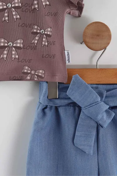 Mürdüm (2-5 Yaş)Fiyonk Baskılı Tencel Kumaş Şortlu Kız Çocuk Takım 462561
