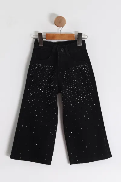 Mürdüm (3-10 Yaş) Taş Baskılı Oysho Sweatli Kot Pantolonlu Kız Çocuk 2'li Takım 443393