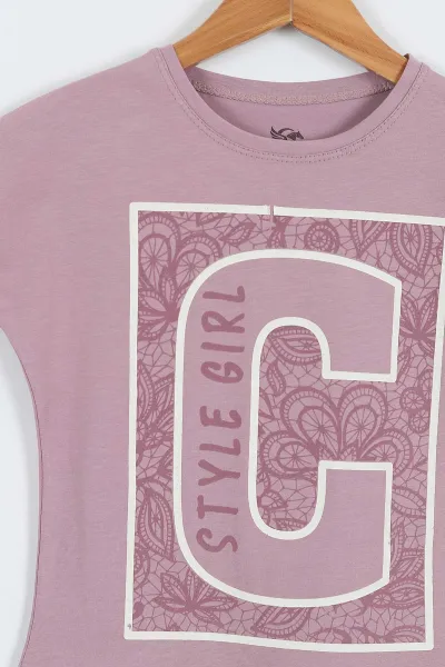 Mürdüm (3-12 Yaş) Style Girl Baskılı   Kısa Kol   Kız Çocuk Tişört 354313