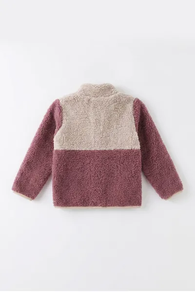 Mürdüm (3-12 Yaş)Parça Desenli Fermuarlı Polar Kuzu Hırka 484853