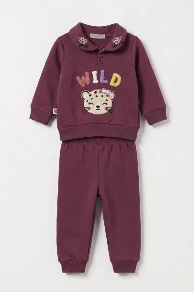 Mürdüm (3-24 Ay) Wild  Nakışlı Yakası Patlı  3 İp Şardonlu Kız Bebek Kışlık Takım 486777