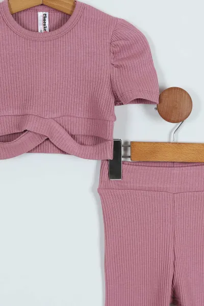 Mürdüm (3-7 Yaş) Crop Fitilli Kız Çocuk Takım 265336