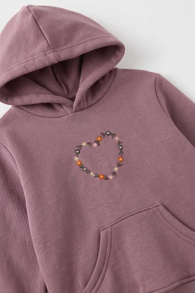 Mürdüm (4-12 Yaş) 3 İplik Şardonlu Sweatshirt Kot Pantolon Kız Çocuk İkili Takım 497601