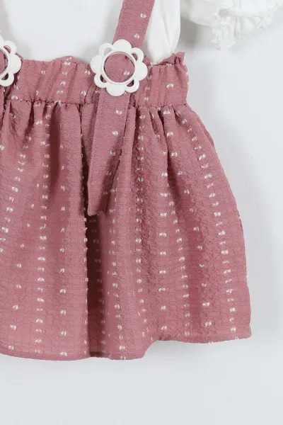 Mürdüm (4-8 Yaş) Papatya Tokalı Bebe Yaka Kız Çocuk Salopet Takım 276851