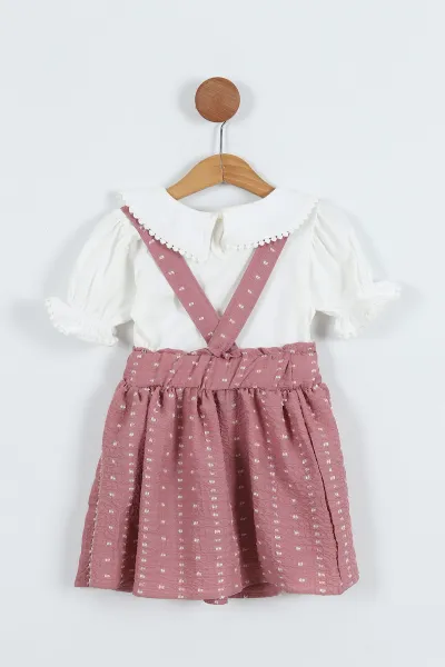 Mürdüm (4-8 Yaş) Papatya Tokalı Bebe Yaka Kız Çocuk Salopet Takım 276851