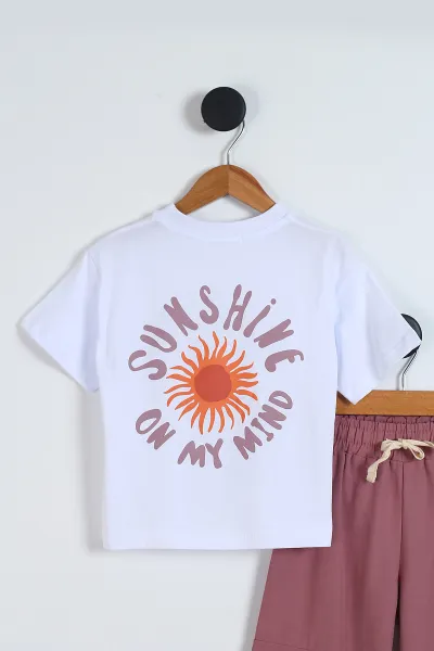 Mürdüm (5-10 Yaş) Sunshine Ön Arka Baskılı Kargo Cep Pantolonlu  Kız Çocuk Takım 341633