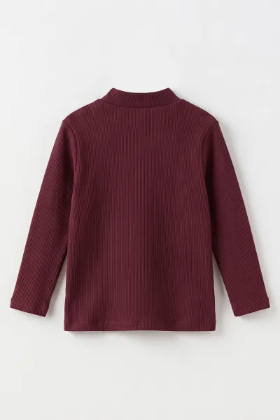 Mürdüm (5-12 Yaş) Yarım Balıkçı Yaka Kaşkorse Kız Çocuk Body Sweatshirt 493041