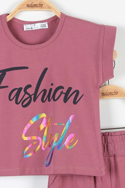 Mürdüm (5-8 Yaş) Fashion Baskılı Kol Detaylı Kız Çocuk Takım 172740