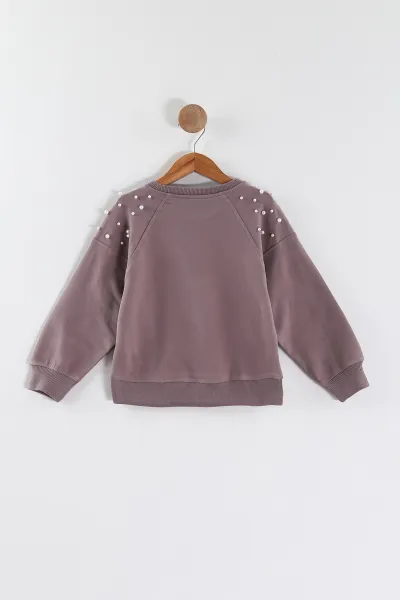 Mürdüm (5-8 Yaş)Omuzları İncili Kız Çocuk Sweatshirt 432894