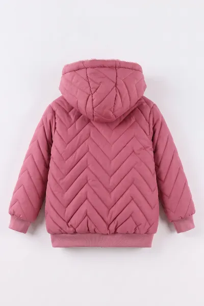 Mürdüm (5-9 Yaş) Çavuş Desenli Kapüşonlu Kız Çocuk Mont 494215