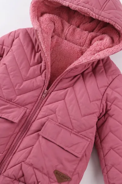 Mürdüm (5-9 Yaş) Çavuş Desenli Kapüşonlu Kız Çocuk Mont 494215