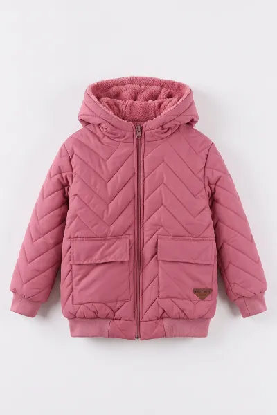 Mürdüm (5-9 Yaş) Çavuş Desenli Kapüşonlu Kız Çocuk Mont 494215