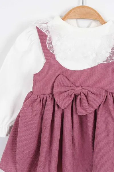 Mürdüm (6-18 Ay) Fiyonklu Arka Kanat Detaylı Kadife Kız Bebek Elbise 326217