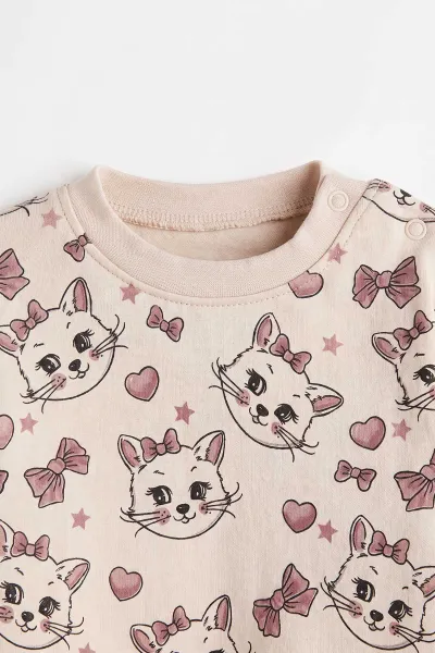 Mürdüm (6-18 Ay) Kedi Baskılı İkili Kız Bebek Penye Takım 474949
