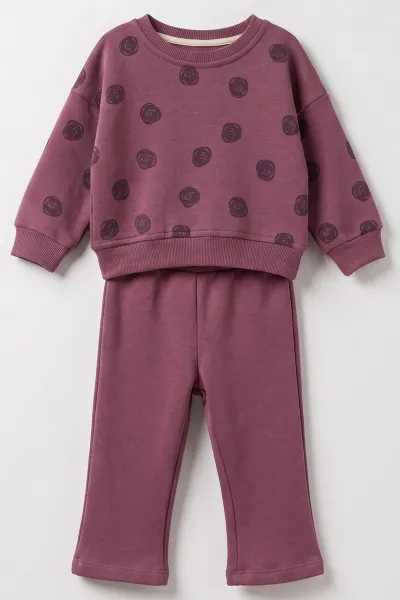 Mürdüm (6-24 Ay) Baskılı 3 İp Şardonlu Kız Bebek Kışlık Takım 484815