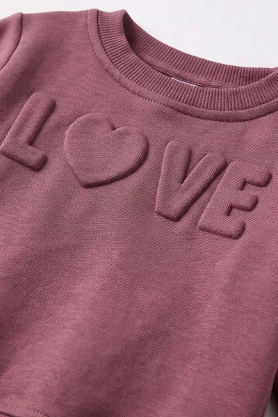 Mürdüm (6-24 Ay) Love Kabartma Baskılı 3 İp Şardonlu Kız Bebek 2'li Takım 495616