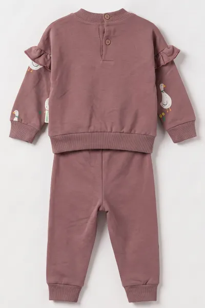 Mürdüm (6-24 Ay ) Ördek Baskılı Koldan Fırfırlı İki İp Kız Bebek Takım 479099