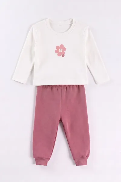 Mürdüm (6-24 Ay) Puanlı Çiçek Baskılı  Hırkalı 3 İp Şardonlu Kız Bebek 3'lü Takım 497174