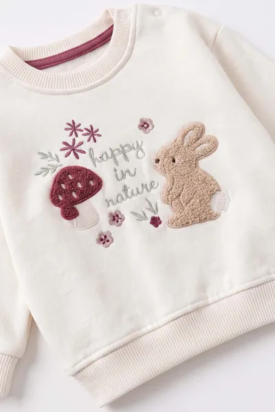 Mürdüm (6-24 Ay) Süzene Mantar ve Tavşan Nakışlı  3 İp Şardonlu Kız Bebek 2'li Takım 499443