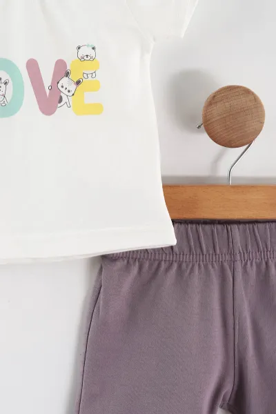 Mürdüm (6-24 Ay)Love Baskılı Kız Bebek Takım 467651