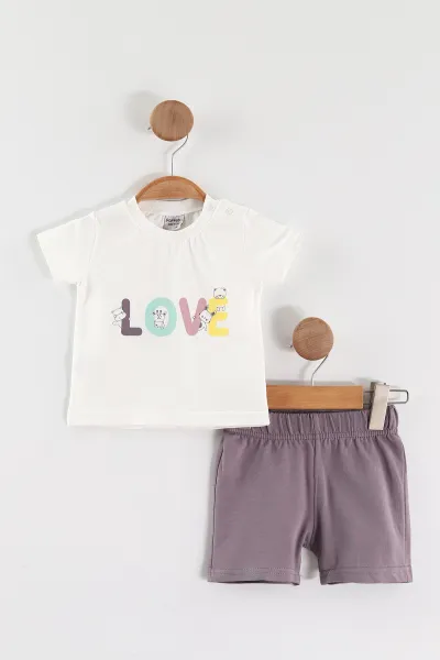 Mürdüm (6-24 Ay)Love Baskılı Kız Bebek Takım 467651