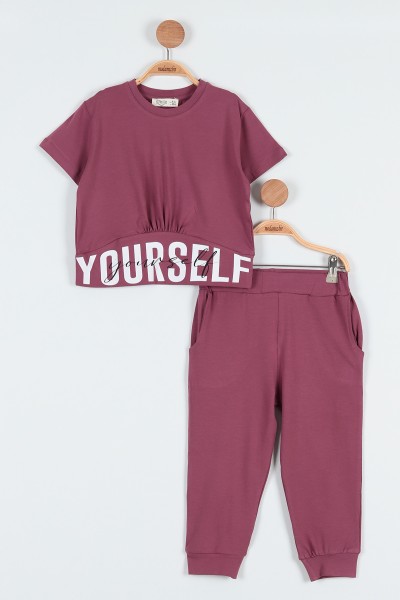 Mürdüm (6-9 Yaş) Yourself Baskılı Kavis Detaylı Kız Çocuk Takım 192441