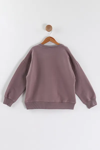 Mürdüm (9-12 Yaş)Önü Taşlı Kız Çocuk Sweatshirt 432947