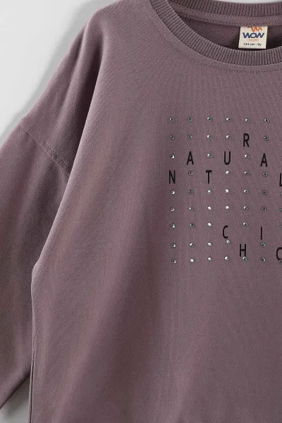 Mürdüm (9-12 Yaş)Önü Taşlı Kız Çocuk Sweatshirt 432947