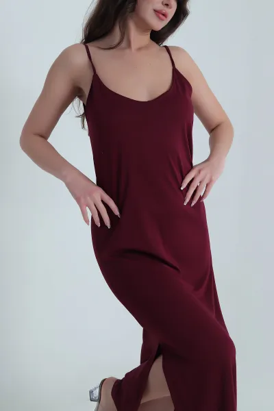 Mürdüm Askılı Viskon Modal Kadın Elbise 459307