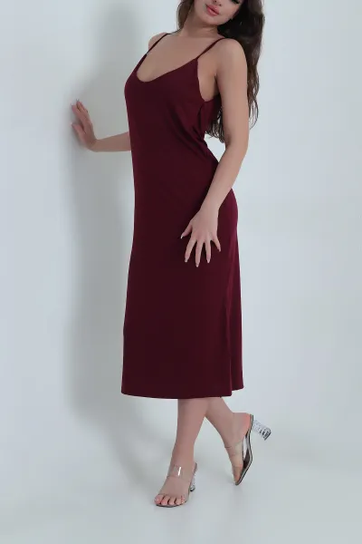 Mürdüm Askılı Viskon Modal Kadın Elbise 459307