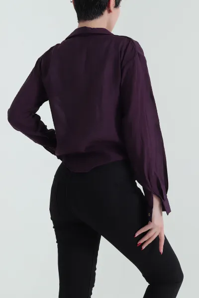 Mürdüm Badili Kendinden Kolyeli Poplin Kadın Gömlek 432636