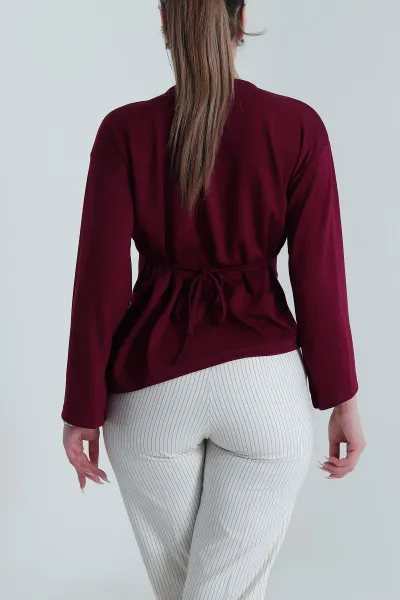 Mürdüm Bağlamalı Asimetrik Kesim Modal Kadın Bluz 491348