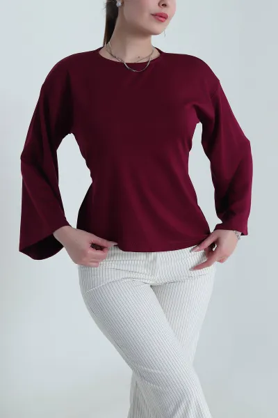 Mürdüm Bağlamalı Asimetrik Kesim Modal Kadın Bluz 491348