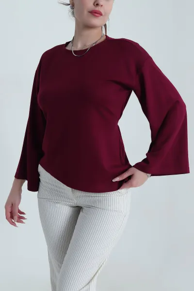 Mürdüm Bağlamalı Asimetrik Kesim Modal Kadın Bluz 491348
