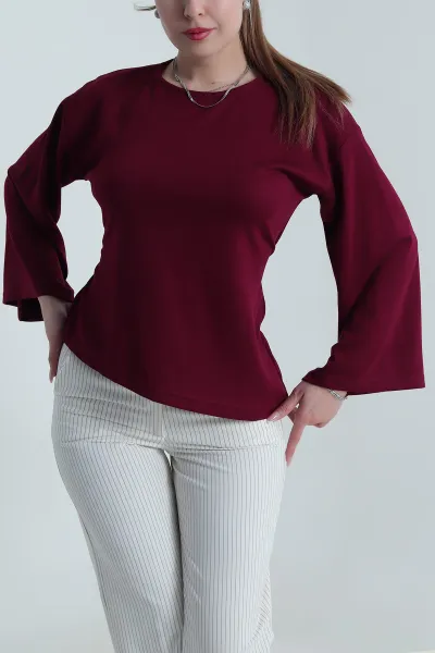Mürdüm Bağlamalı Asimetrik Kesim Modal Kadın Bluz 491348