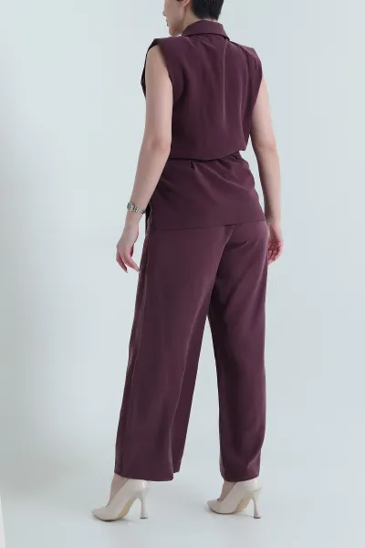 Mürdüm Bağlamalı Yelek Pantolon Toledo Kadın İkili Takım 449502