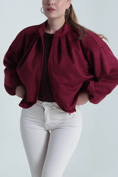 Mürdüm Balon Bomber Kadın Süet Mont 484001