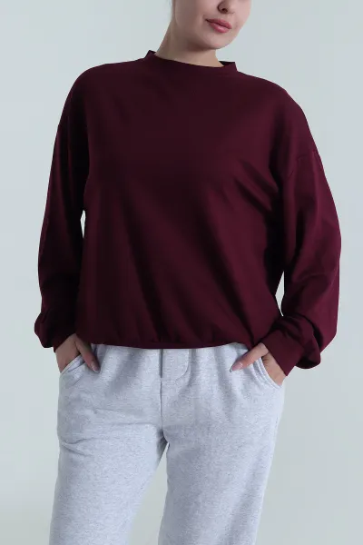 Mürdüm Basic Modal Kadın Fermuarsız Sweat 487387