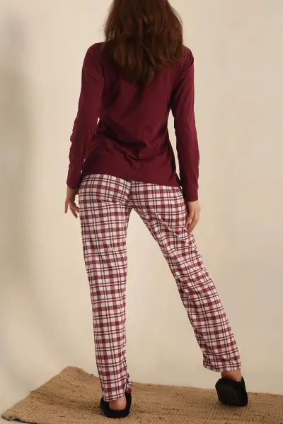 Mürdüm Baskılı Bayan Pijama Takımı 237437