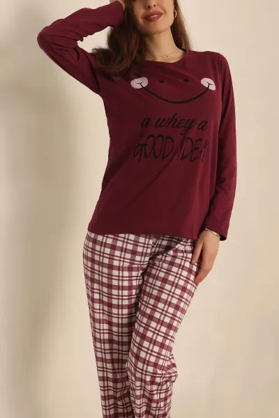Mürdüm Baskılı Bayan Pijama Takımı 237437