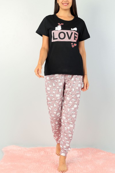 Mürdüm Baskılı Bayan Pijama Takımı 73625