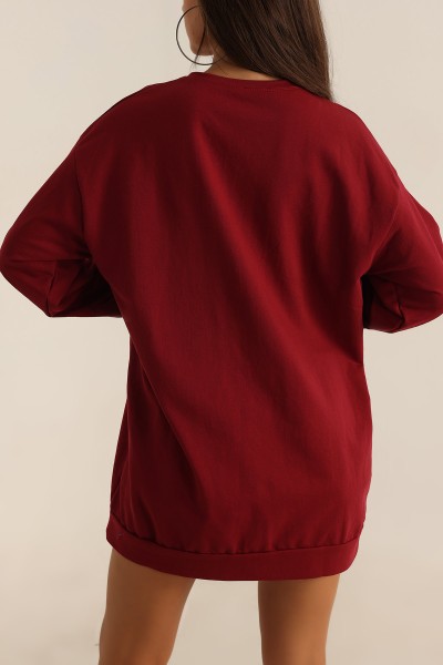 Mürdüm Baskılı İki İp Sweat Tunik 198363