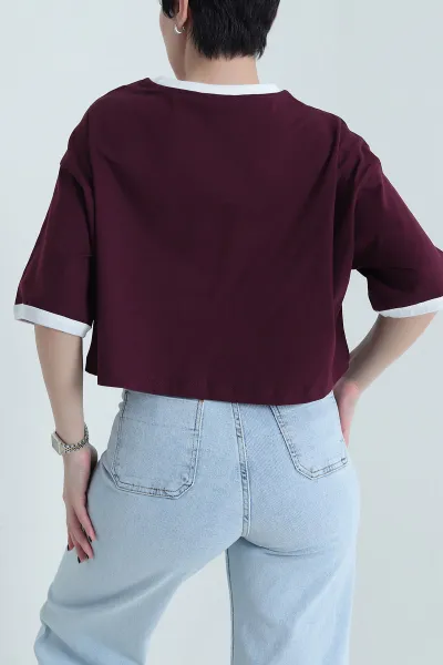 Mürdüm Baskılı Kompak Kadın Crop 455153