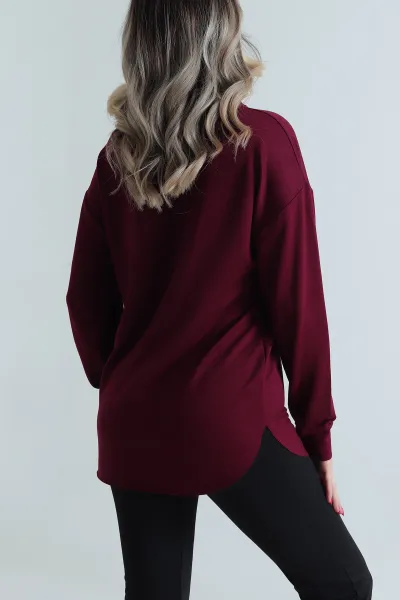Mürdüm Baskılı Kristal Kadın Sweat Tunik 485139
