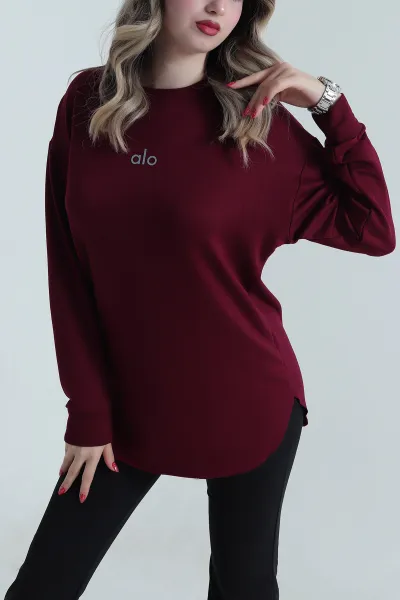 Mürdüm Baskılı Kristal Kadın Sweat Tunik 485139