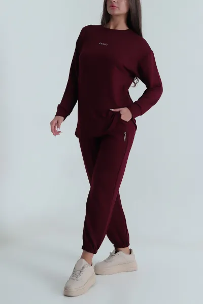 Mürdüm Bel ve Paça Lastikli Kadın Kristal Pijama Takımı 488247